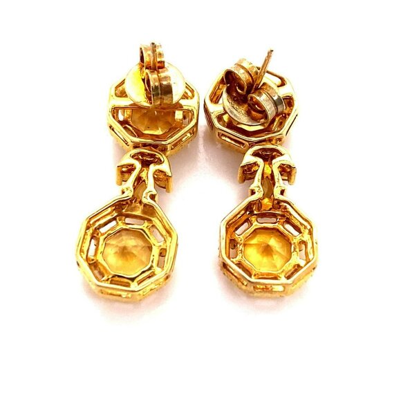 Designer FARA Gold Plate Sterling‎ Silver & Hexagon Cut Citrine Dangle Earrings - Picture 6 of 7